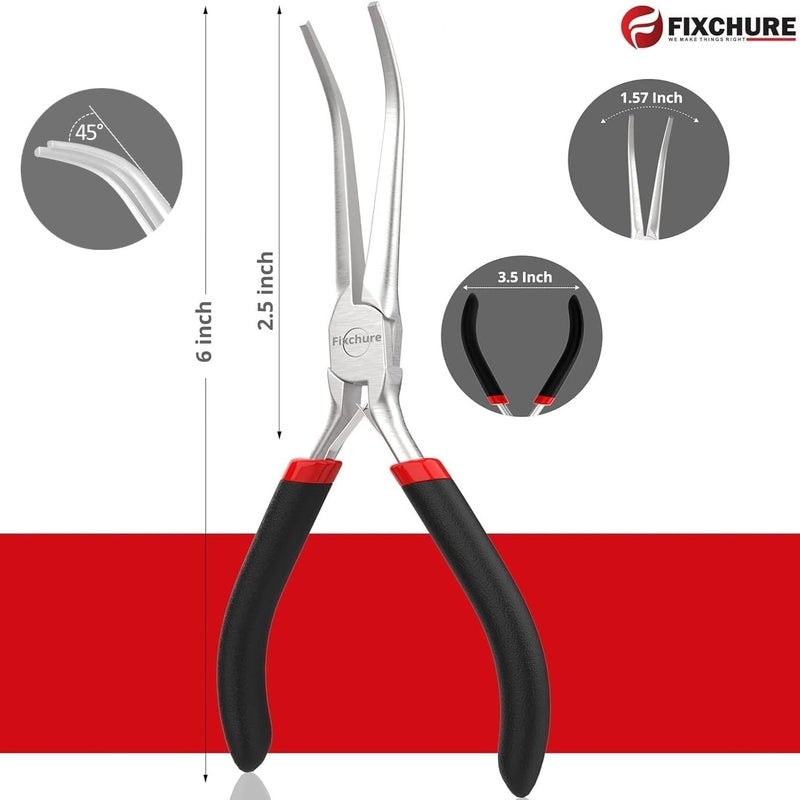 Fixchure 6" Long Needle Nose Pliers Bent 45° - Mini Jewelry Plier for Wire Wrapping, Handmade Craft, Non-Serrated with insulated Comfort Grip - Image 1